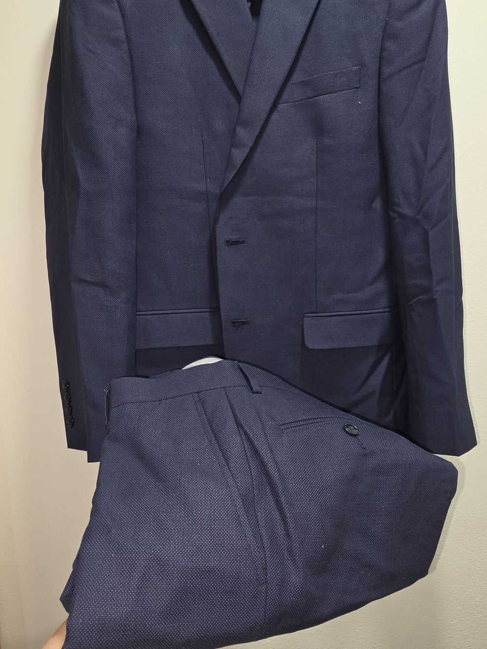 Van Heusen Navy Textured Two-Piece Suit - Blazer & Trousers
